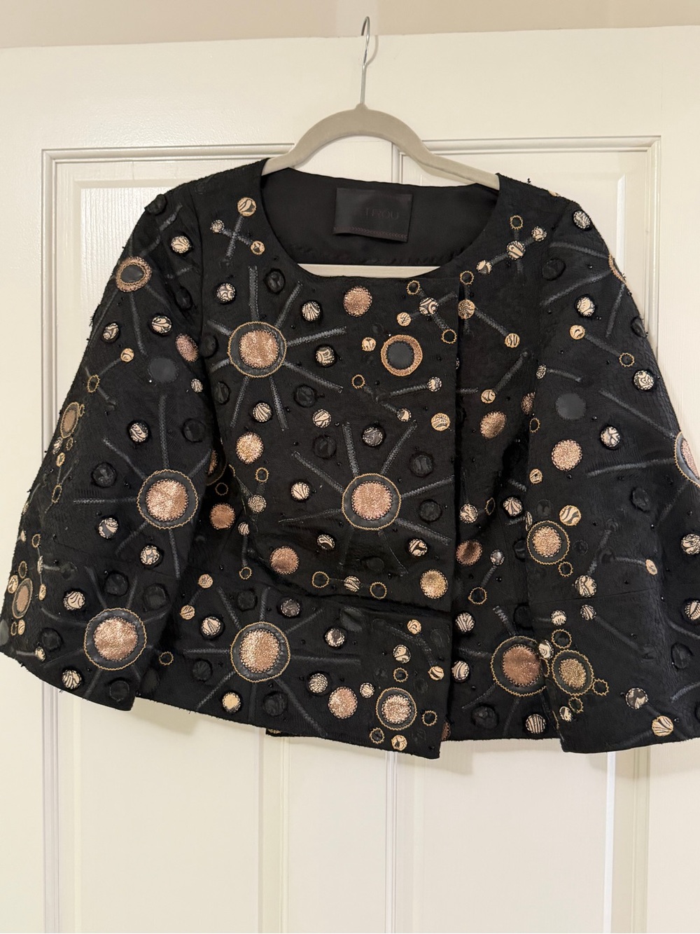 Petrou Embroidered Black Cropped Jacket with Metallic Embroidery